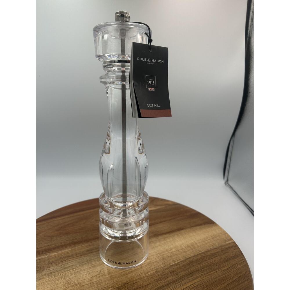 Cole & Mason London Acrylic Salt Mill Grinder Large 11 Inch Clear Adjustable